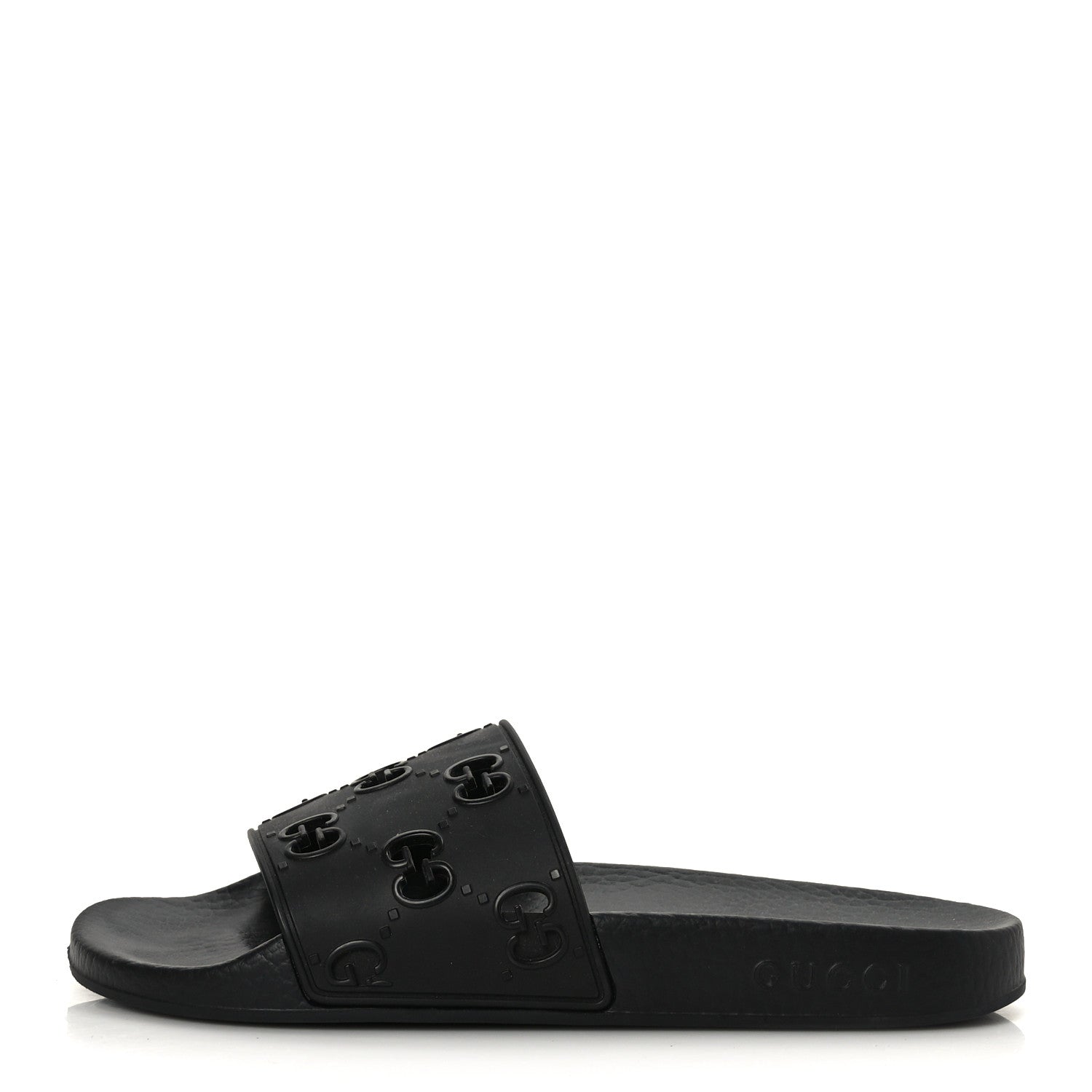 Gucci Rubber GG Monogram Perforated Womens Slide Sandals 38 Black 1 of 6