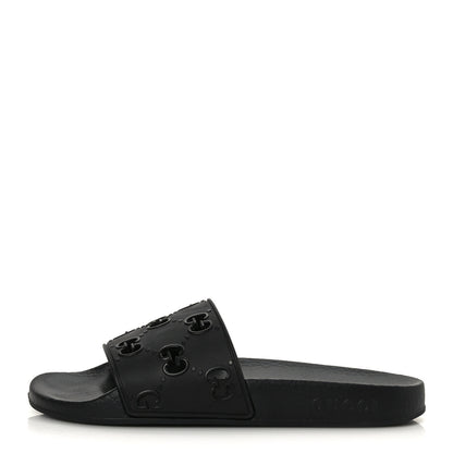 Gucci Rubber GG Monogram Perforated Womens Slide Sandals 38 Black 1 of 6