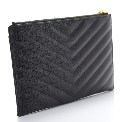 Saint Laurent Grain De Poudre Chevron Monogram Bill Pouch Black 3 of 8
