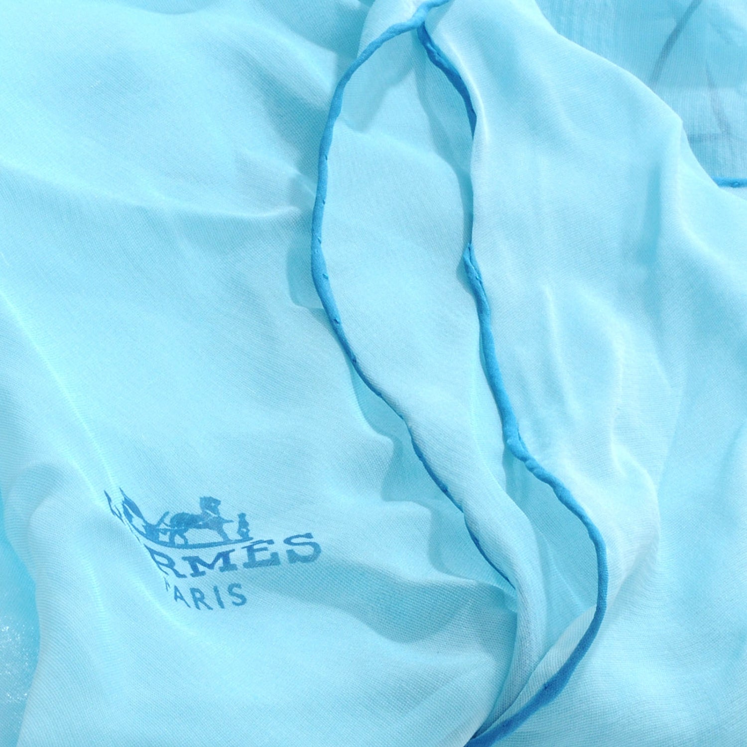 Hermes Silk Mousseline Pointu Triangle Scarf Bleu 12 of 12