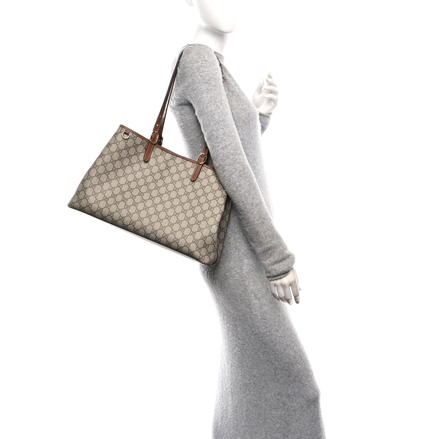 GG Supreme Monogram Emblem Large Tote Bag Beige Dark Brown