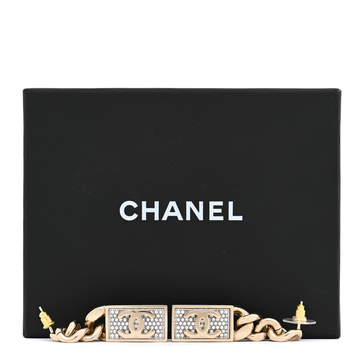 Crystal Dog Tag Charm Earrings Gold