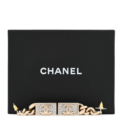 Chanel Crystal Dog Tag Charm Earrings Gold 6 of 6