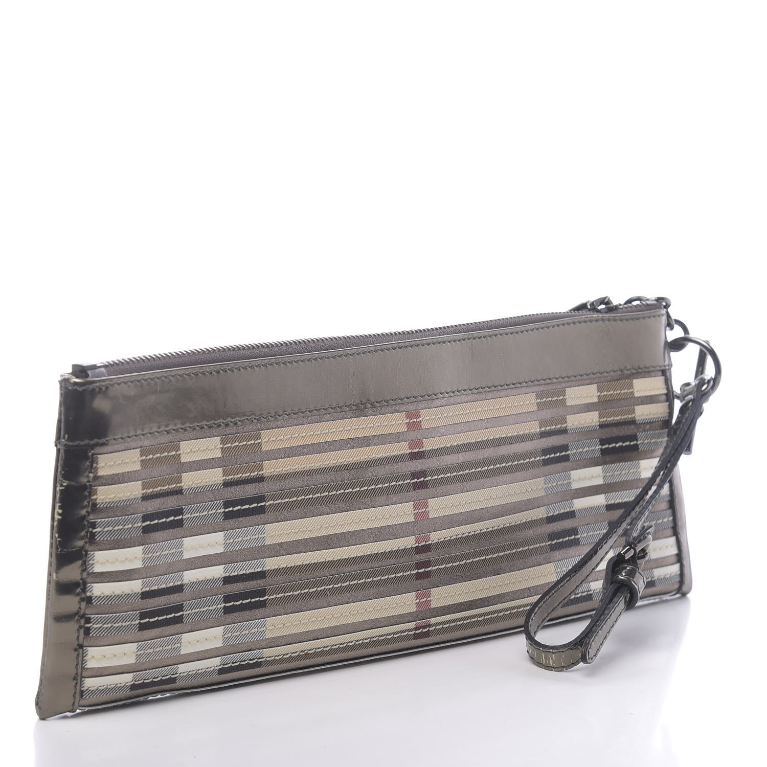 Burberry Metallic Patent Calfskin House Check Sliced Ashcombe Clutch 3 of 14