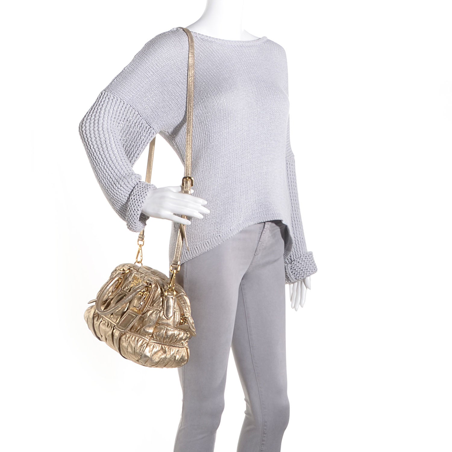 Prada Nappa Gaufre Dome Satchel Platino 2 of 9