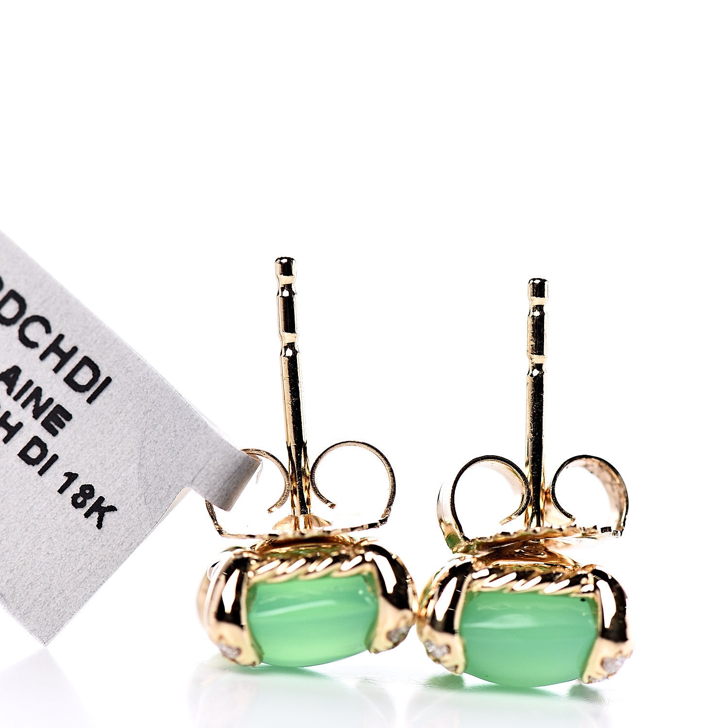 David Yurman 18K Yellow Gold Diamond Chrysoprase 8mm Chatelaine Earrings 4 of 4