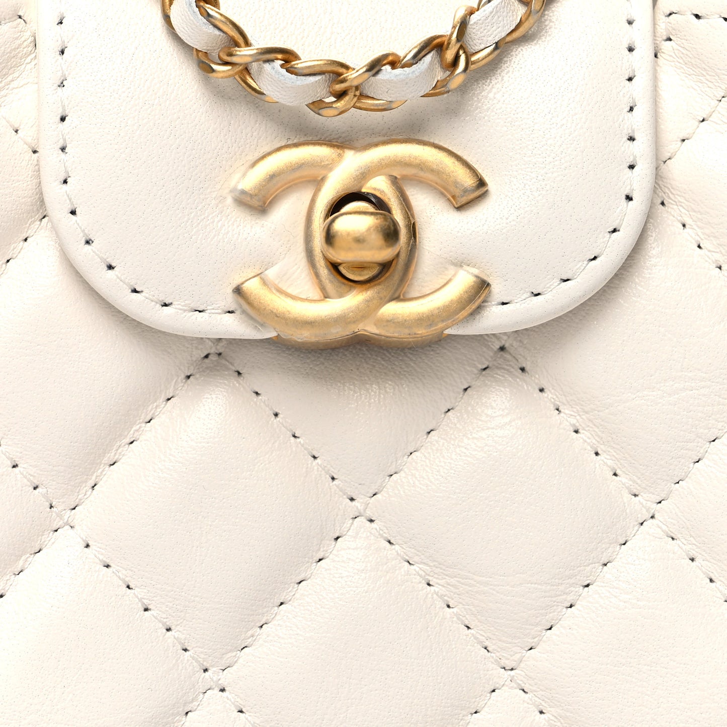 Shiny Aged Calfskin Quilted Mini Nano Kelly Shopper White
