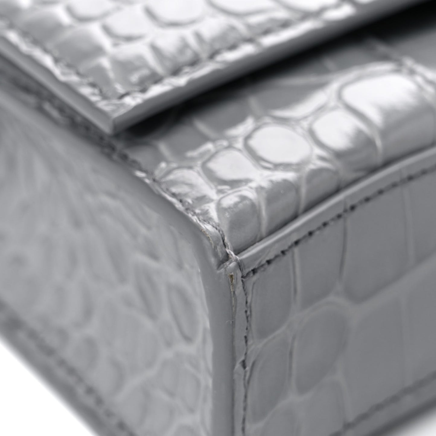 Shiny Calfskin Crocodile Embossed Hourglass Chain Bag Balenciaga Grey