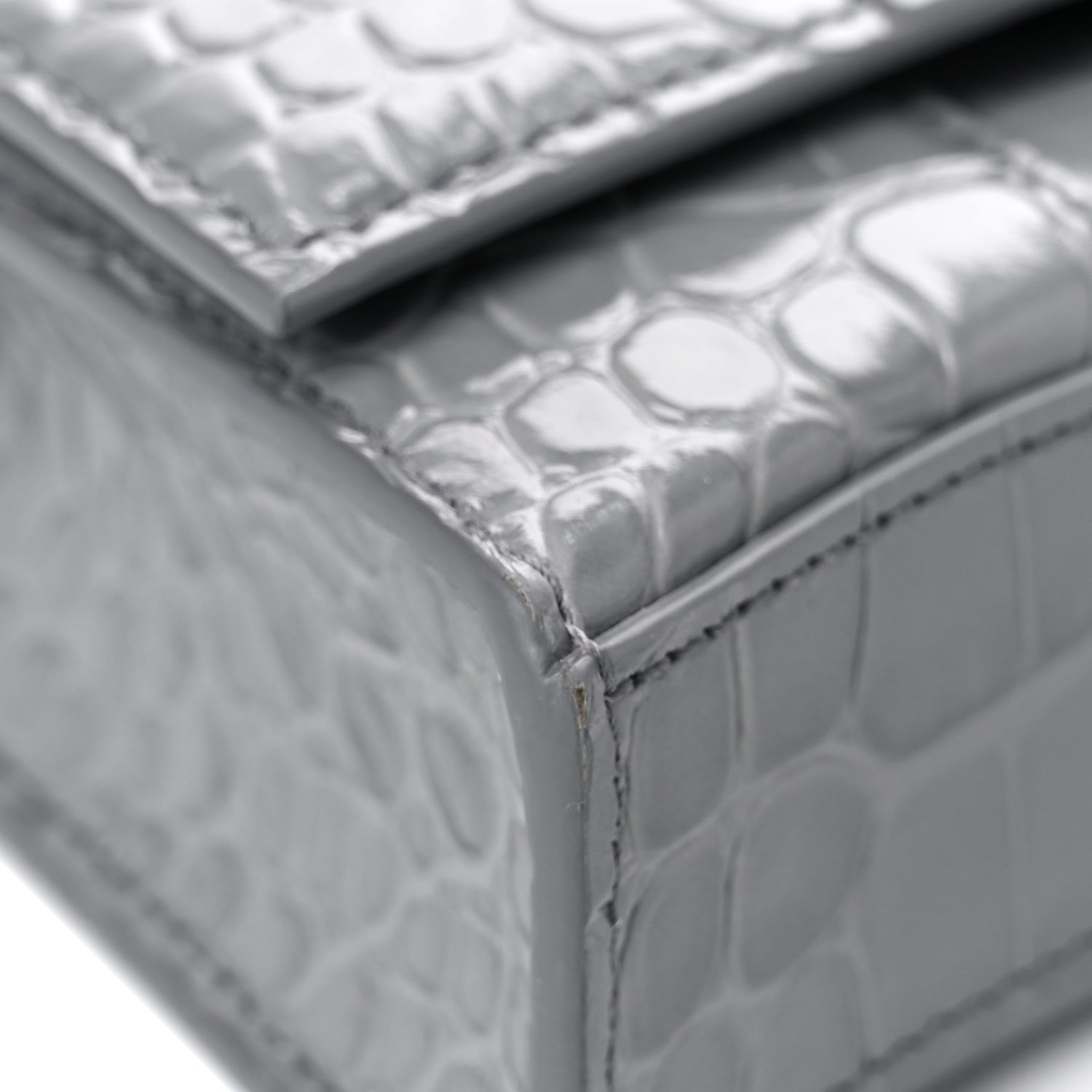 Balenciaga Shiny Calfskin Crocodile Embossed Hourglass Chain Bag Balenciaga Grey 7 of 10