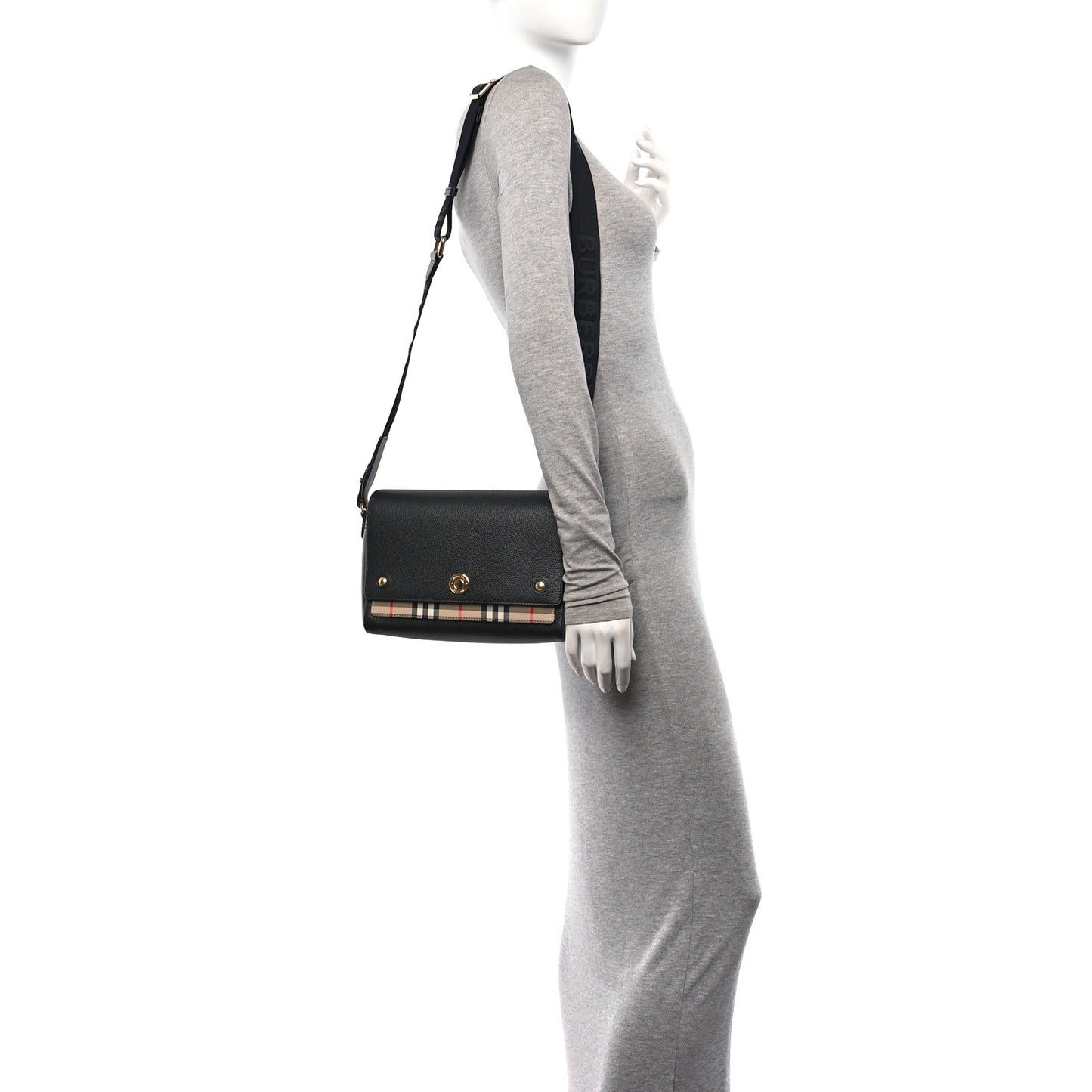 Grainy Calfskin Vintage Check Note Crossbody Bag Black
