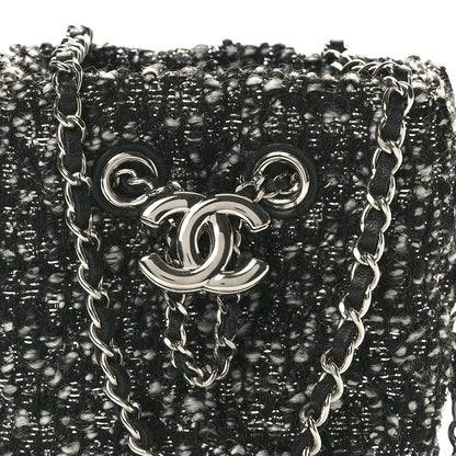 Chanel Tweed Mini Bucket Drawstring Bag Black Silver 8 of 10