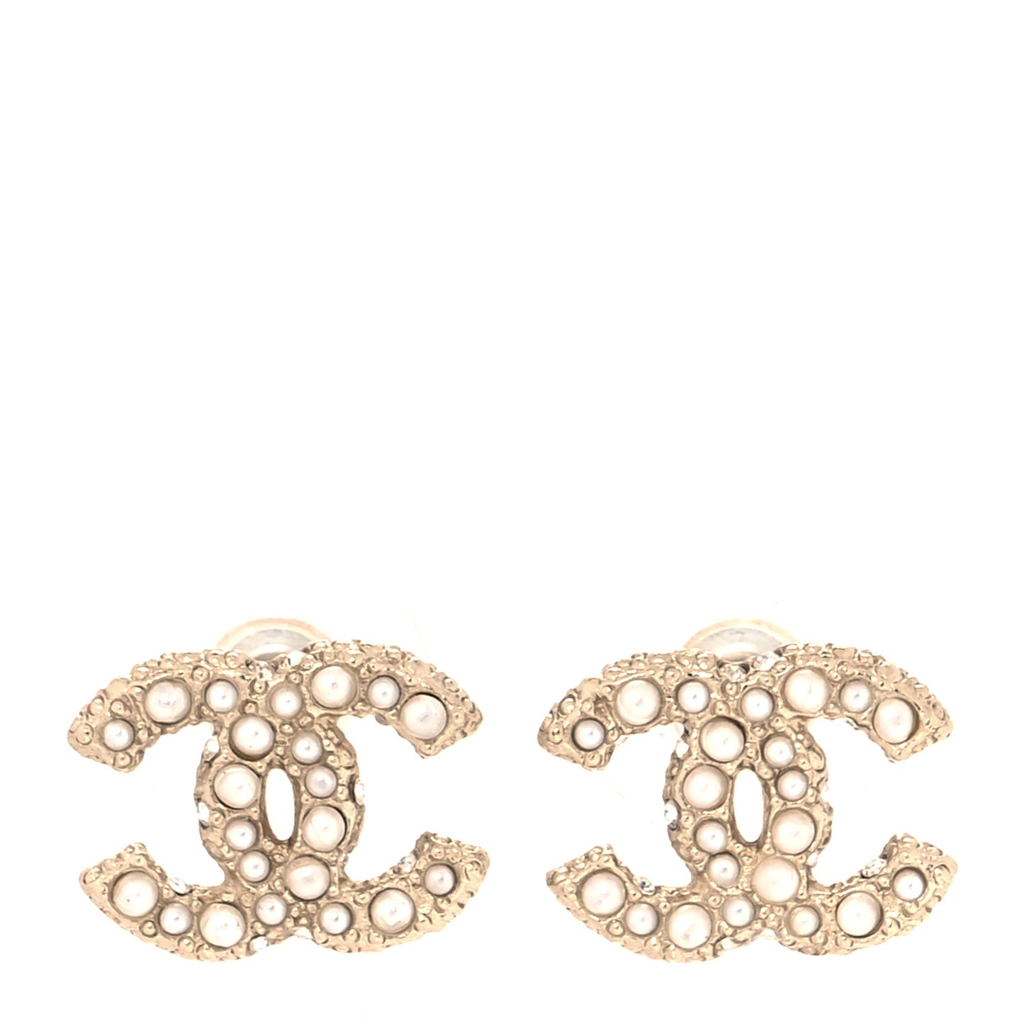 Pearl Crystal CC Earrings Light Gold