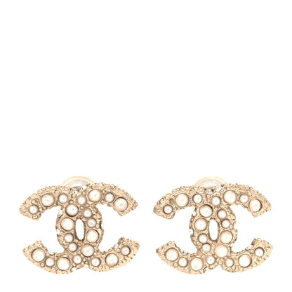 Chanel Pearl Crystal CC Earrings Light Gold 1 of 4
