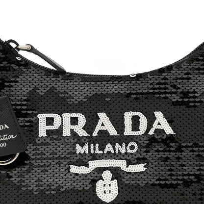 Prada Paillettes Sequin Mini Re-Edition 2000 Bag Black White 8 of 11