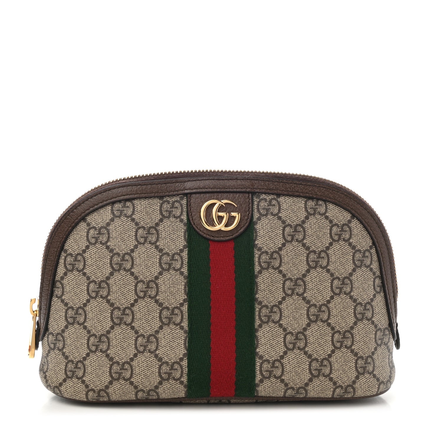 GG Supreme Monogram Textured Calfskin Web Large Ophidia Cosmetic Case Beige Ebony New Acero