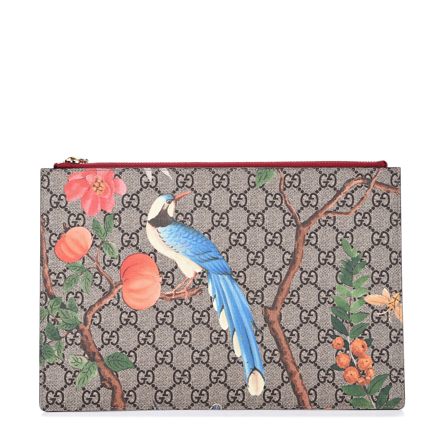 GG Supreme Monogram Tian Large Zip Pouch Beige Multicolor Red