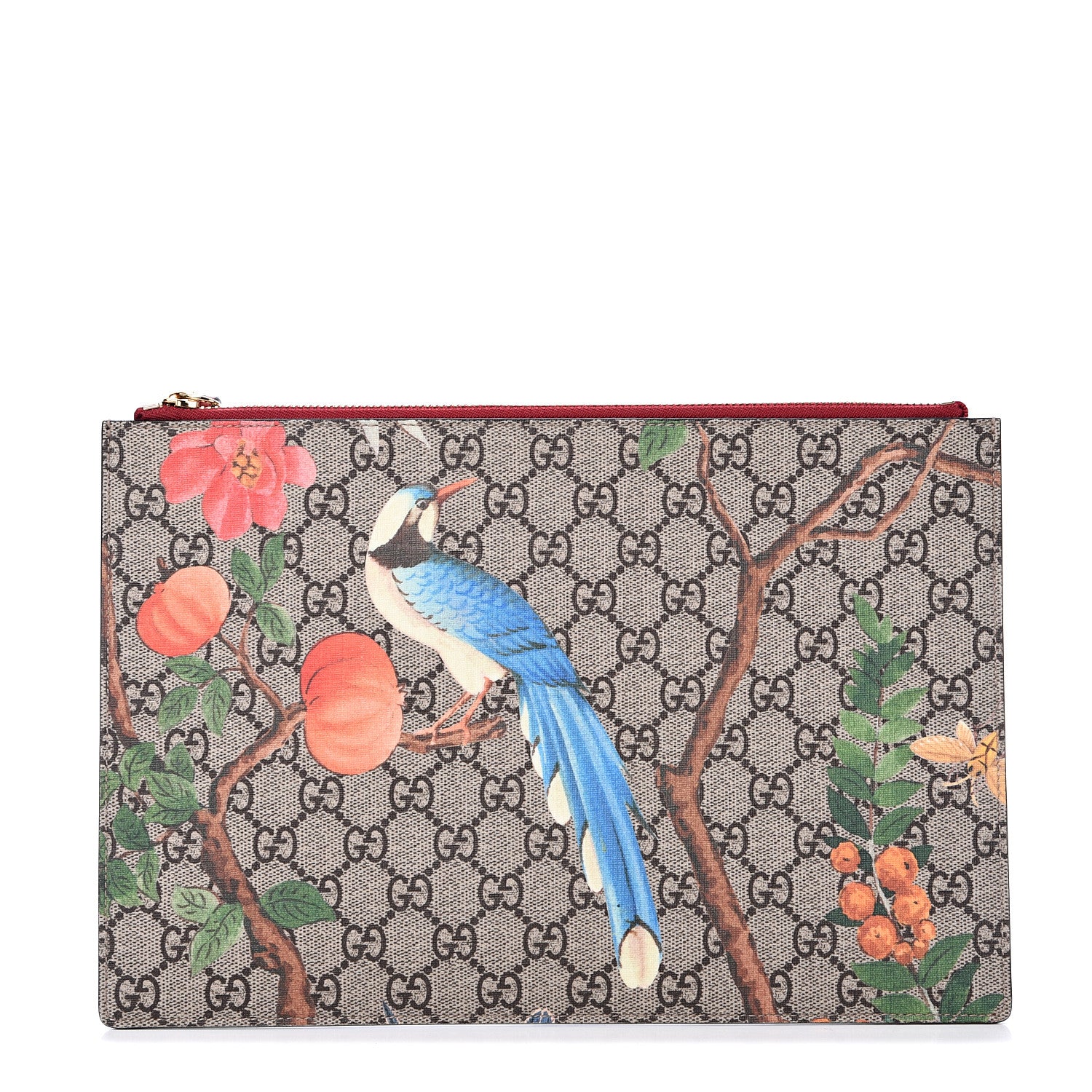 Gucci GG Supreme Monogram Tian Large Zip Pouch Beige Multicolor Red 1 of 7