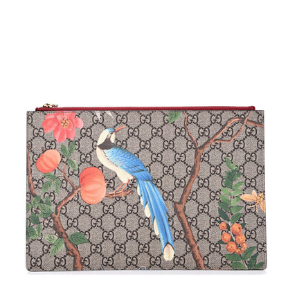Gucci GG Supreme Monogram Tian Large Zip Pouch Beige Multicolor Red 1 of 7