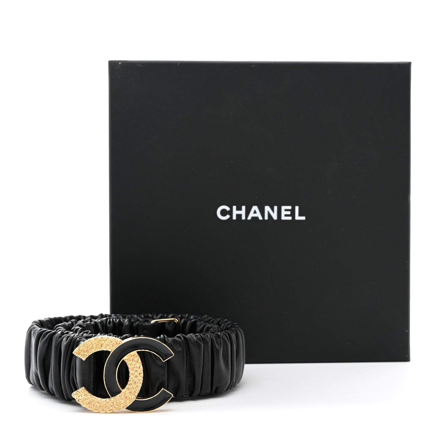 Chanel Lambskin Metal Ruched Chain CC Belt 80 32 Black 5 of 5