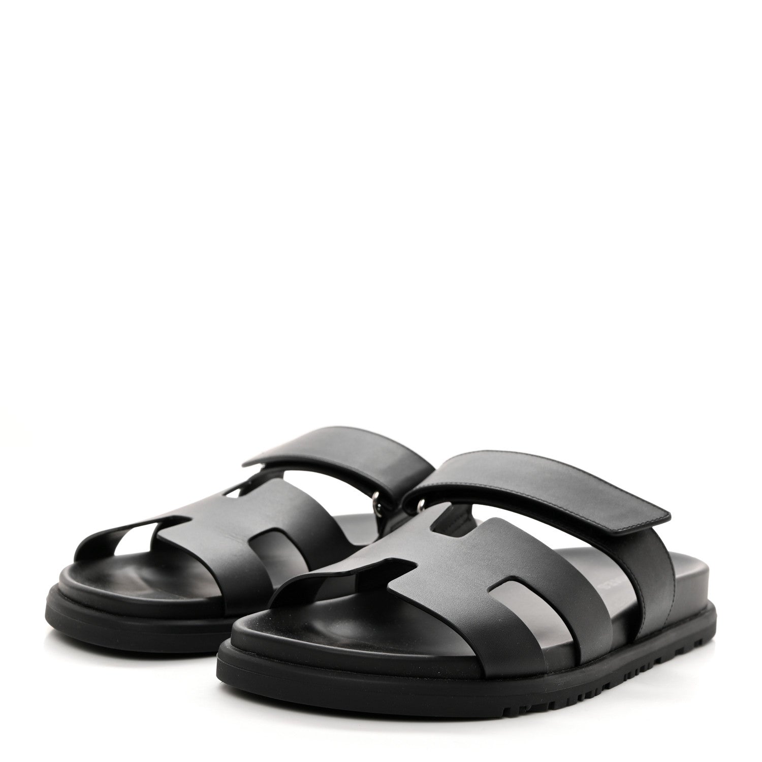 Hermes Calfskin Womens Chypre Sandals 37.5 Black 3 of 9