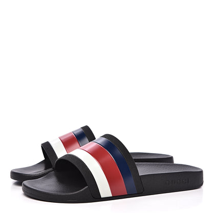 Gucci Rubber Web Mens Pool Slide Sandals 8 Black Mystic White Hibiscus Red Marine 3 of 7