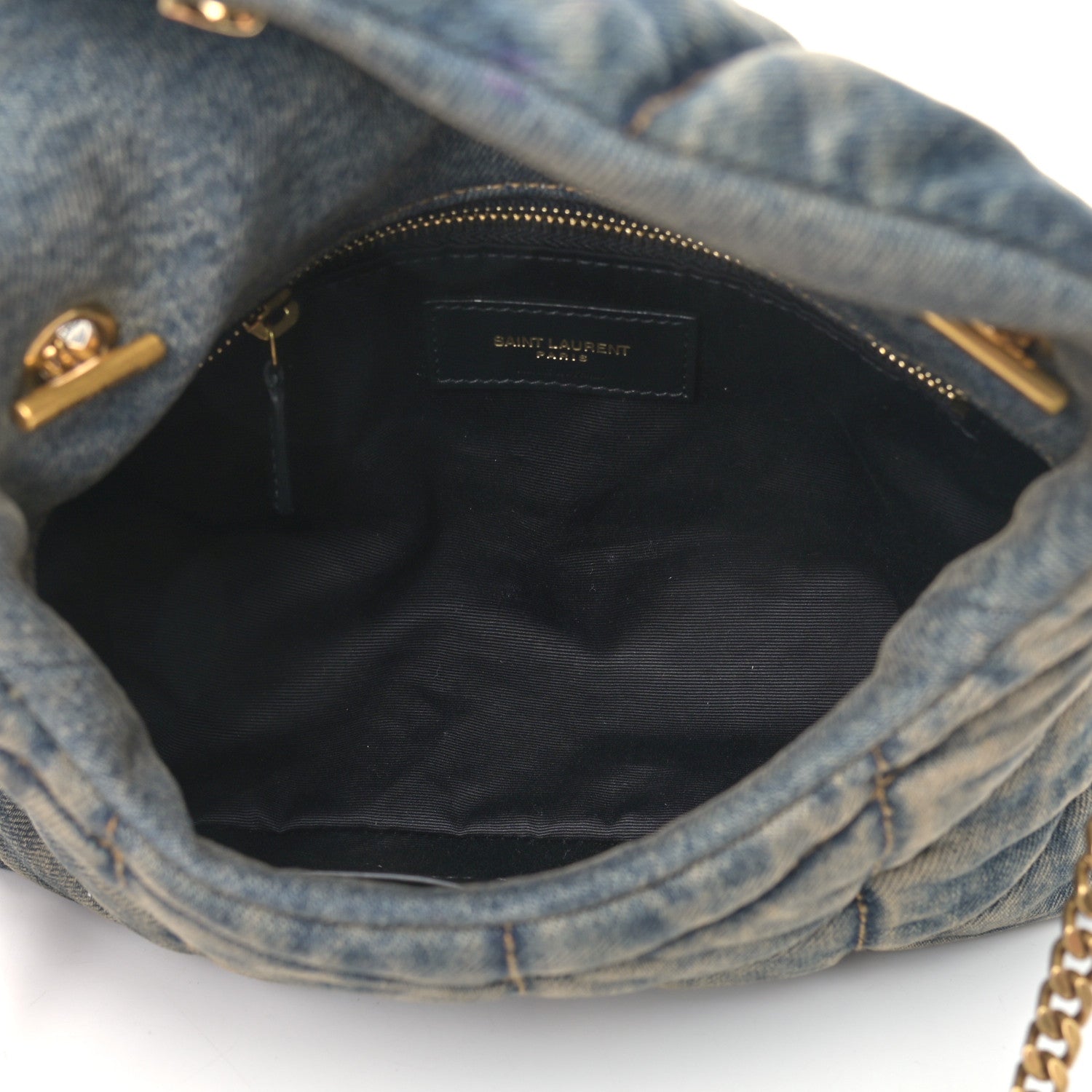 Saint Laurent Denim Quilted Toy Loulou Puffer Monogram Chain Satchel Rodeo Blue 5 of 9