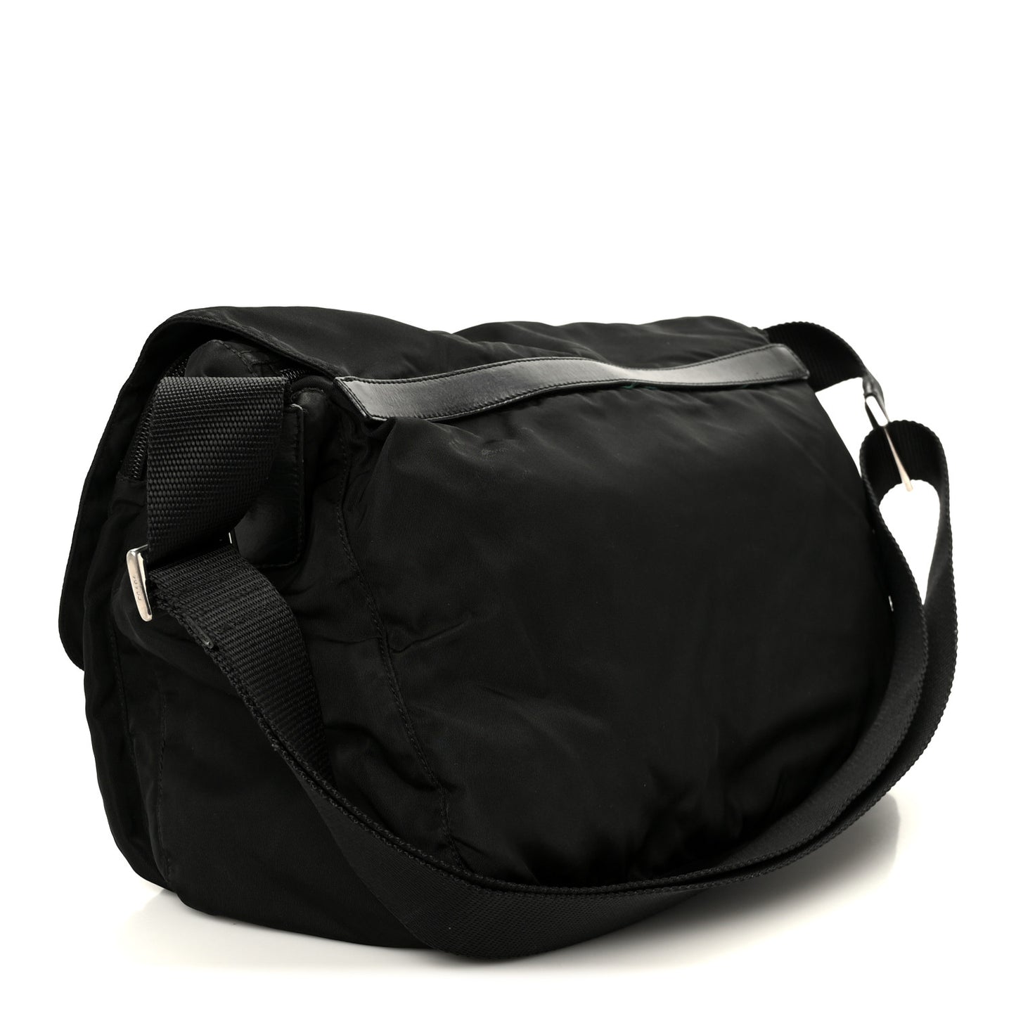Tessuto Nylon Saffiano Double Buckle Messenger Shoulder Bag Black