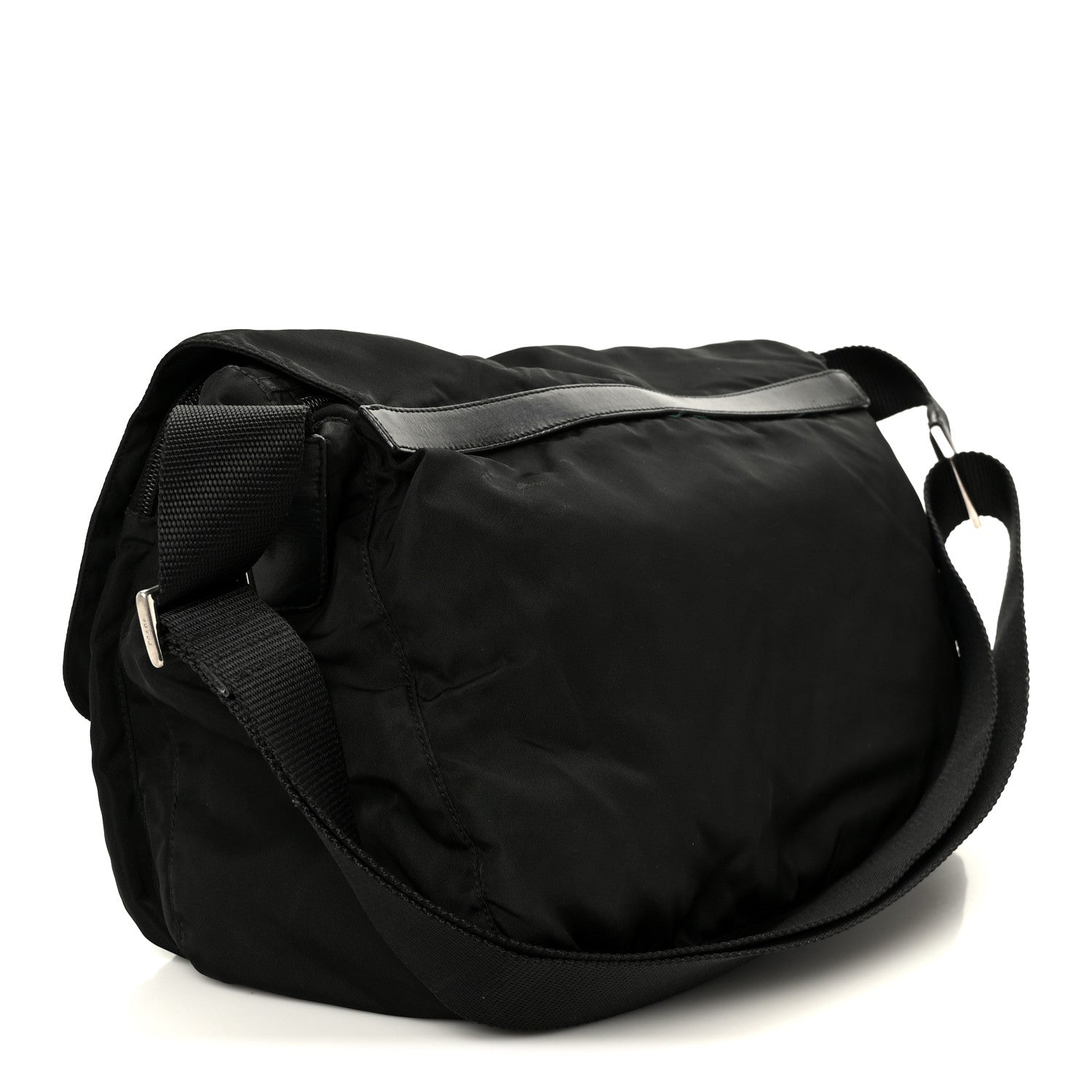 Prada Tessuto Nylon Saffiano Double Buckle Messenger Shoulder Bag Black 3 of 13