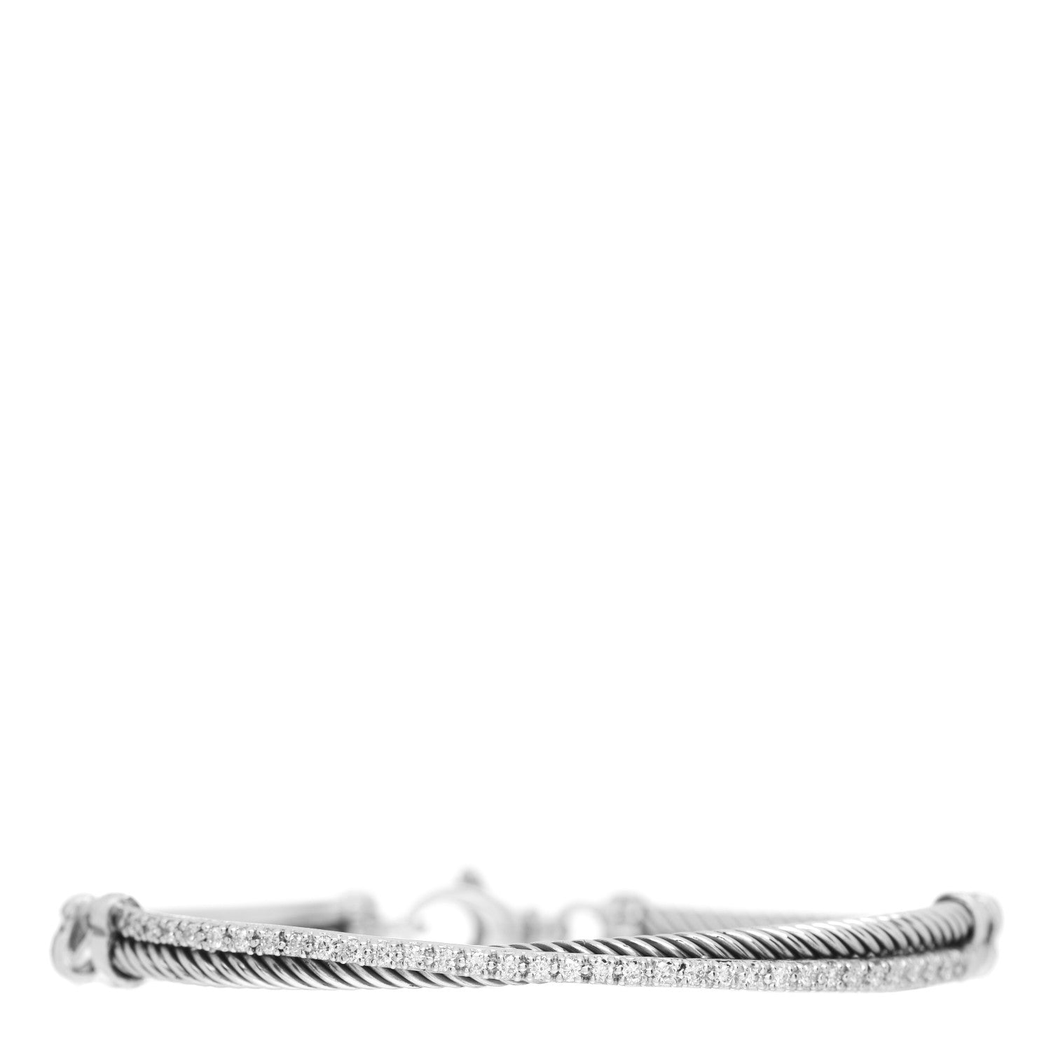David Yurman Sterling Silver Diamond 3mm Crossover Bracelet 1 of 3