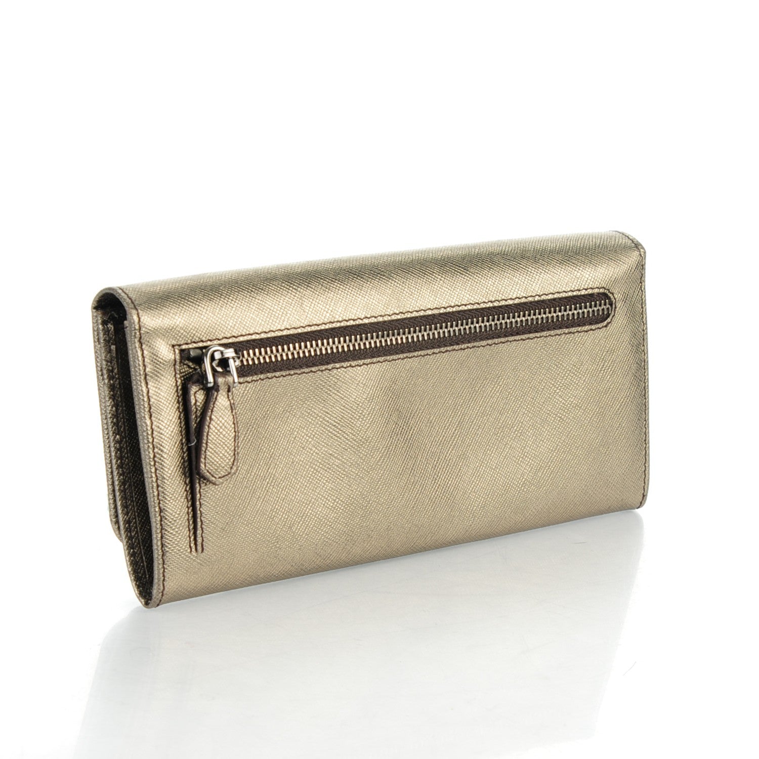 Prada Saffiano Metal Continental Flap Wallet Piombo 3 of 7