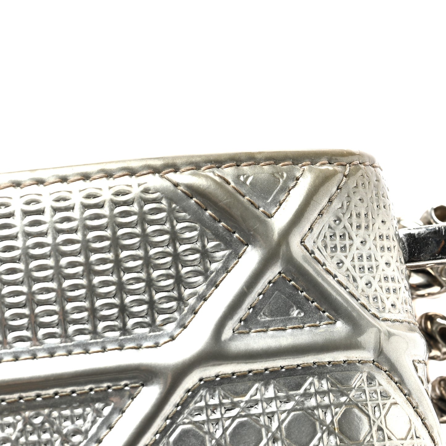 Metallic Patent Micro-Cannage Small Diorama Flap Bag Silver