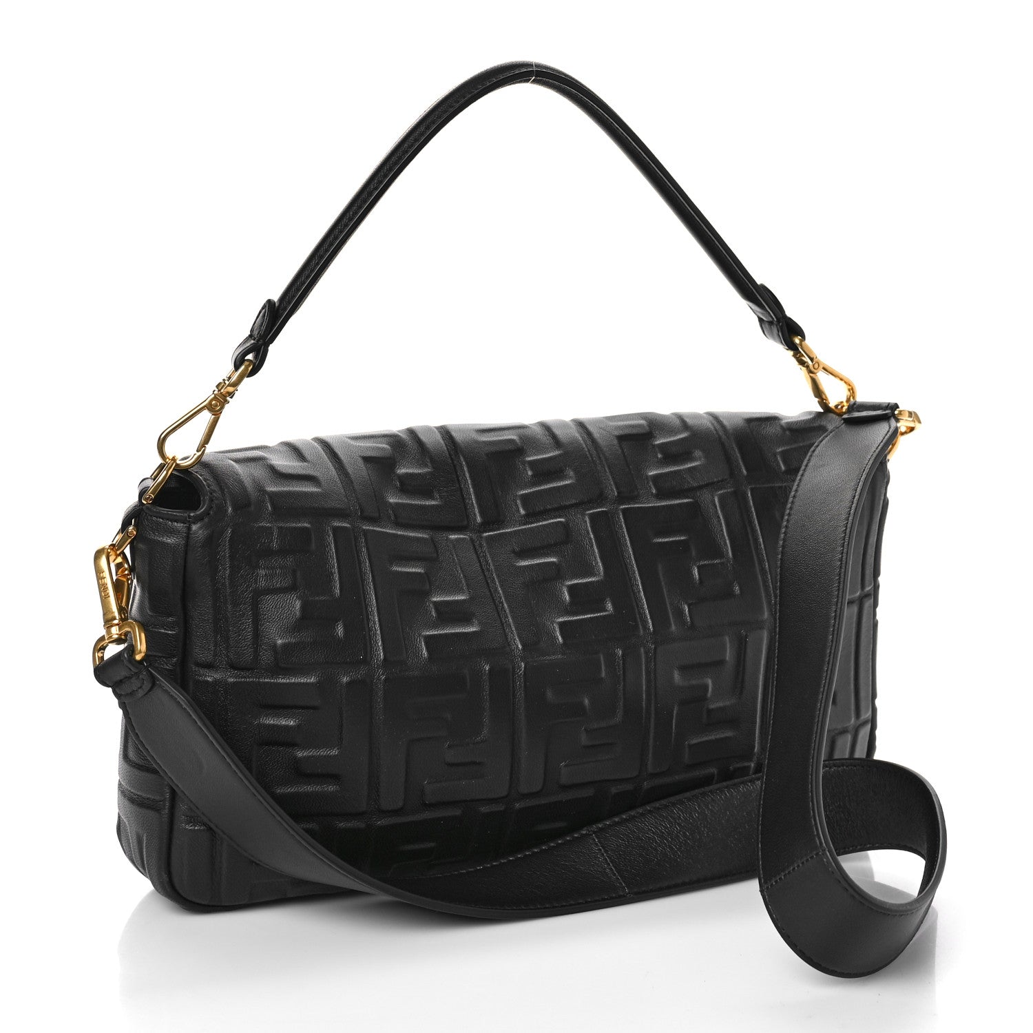 Fendi Nappa FF 1974 Embossed Large Baguette Black 3 of 8