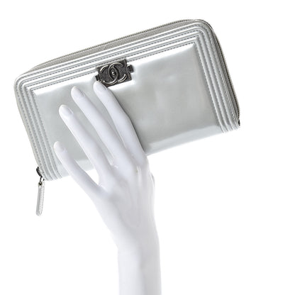 Chanel Glazed Calfskin Boy Zip Around Wallet Silver 2 of 9