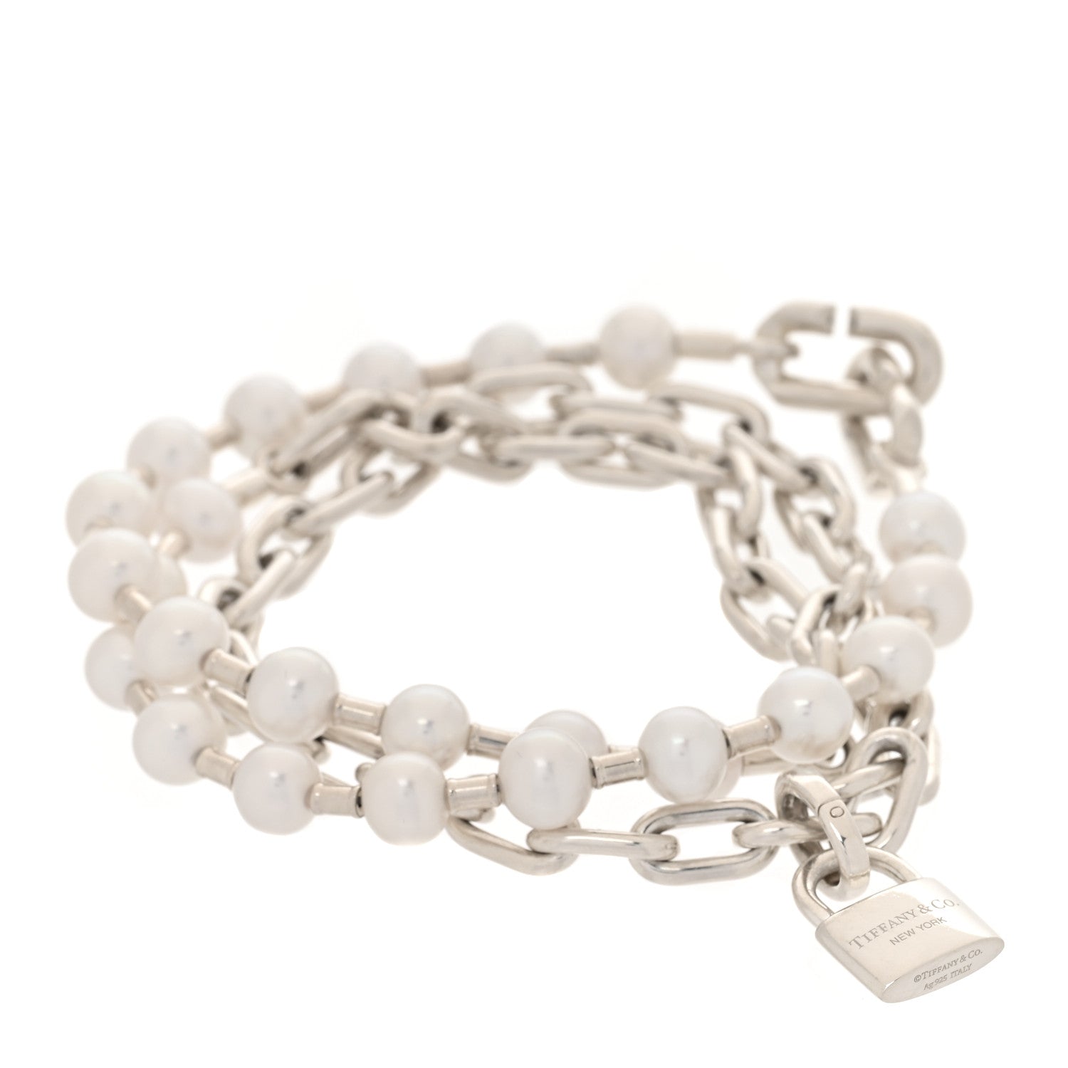 Tiffany Sterling Silver Freshwater Cultured Pearl HardWear Lock Bracelet 1 of 6