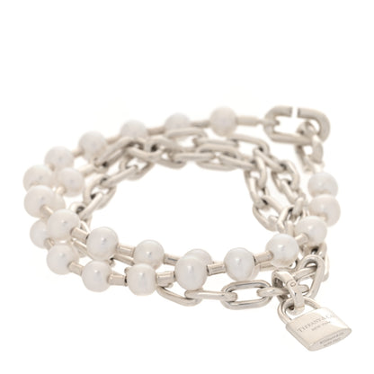 Tiffany Sterling Silver Freshwater Cultured Pearl HardWear Lock Bracelet 1 of 6