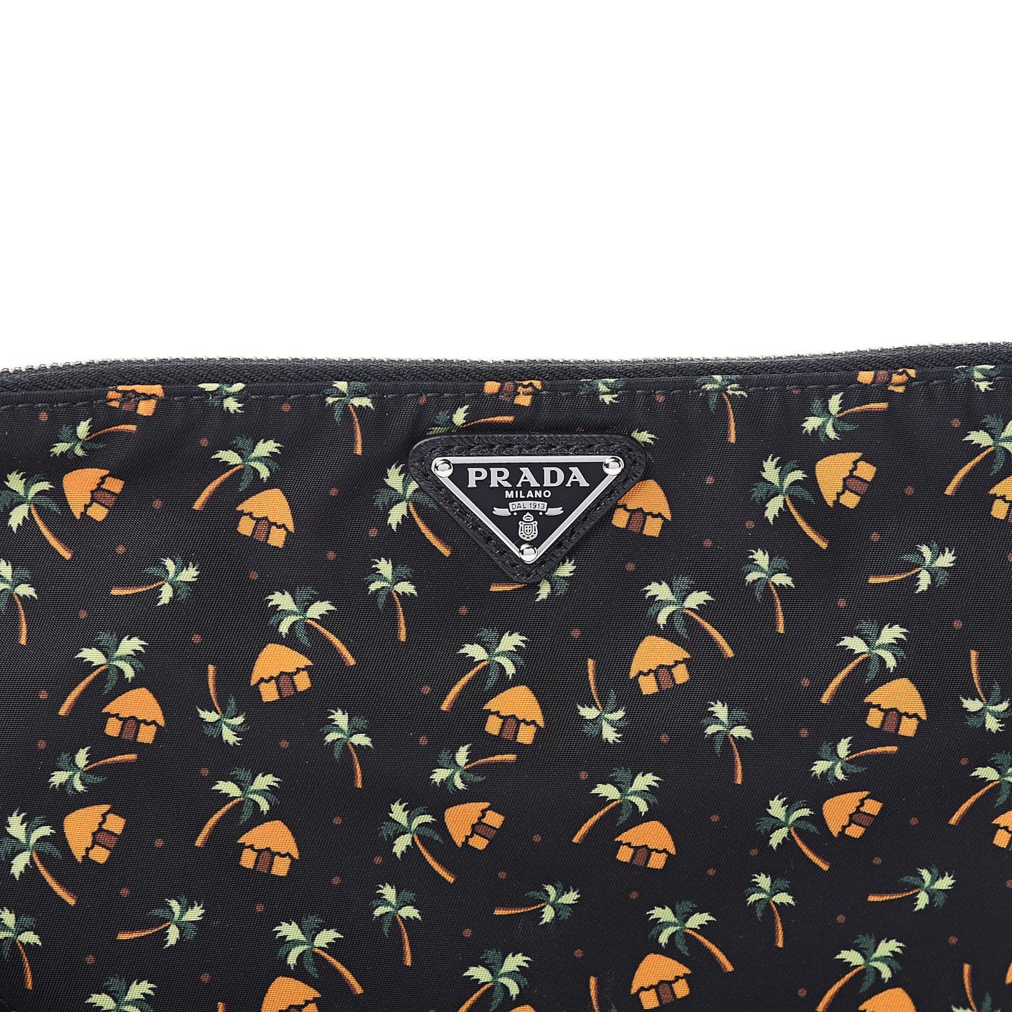 Tessuto Nylon Palm Tree Print Pouch Black