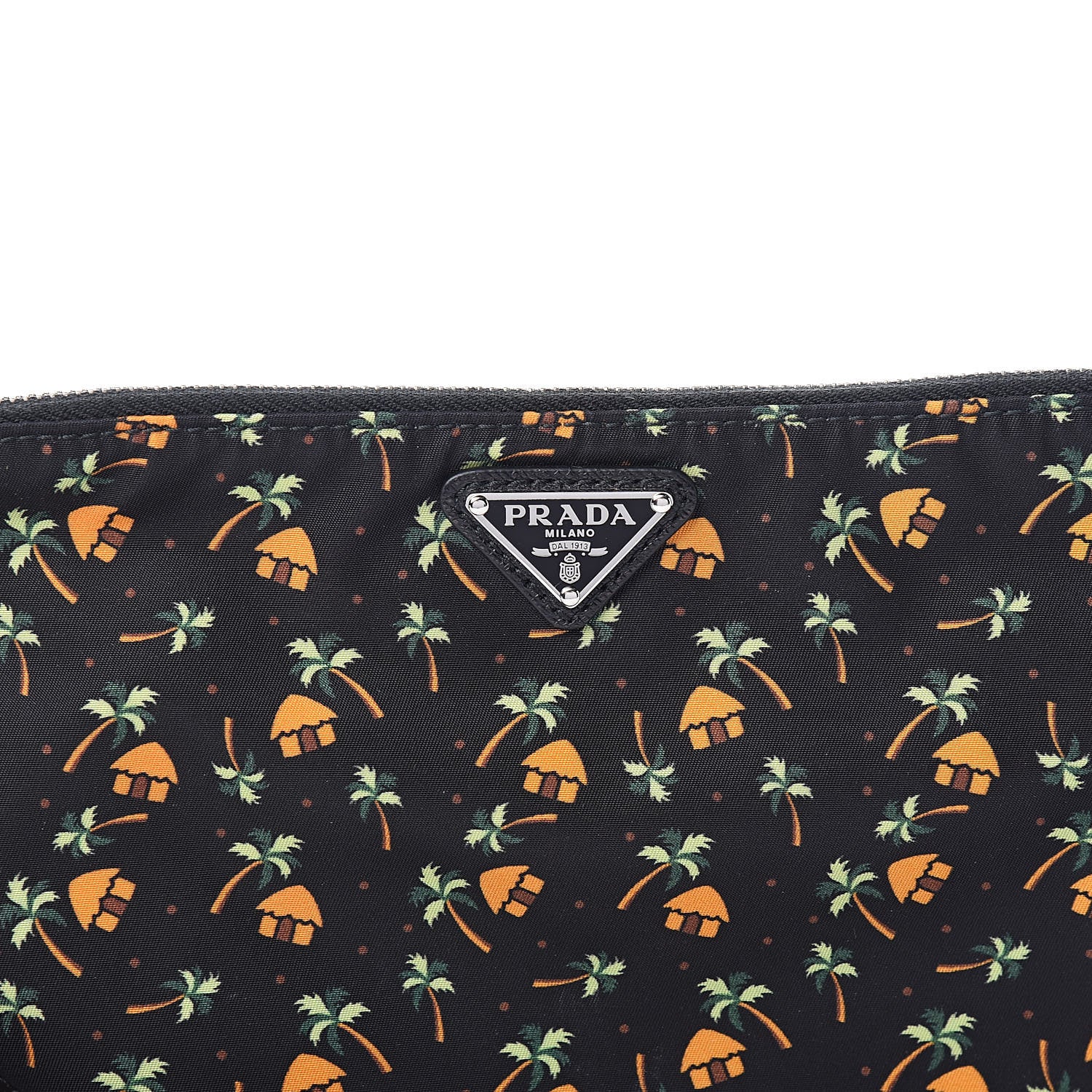 Prada Tessuto Nylon Palm Tree Print Pouch Black 9 of 9