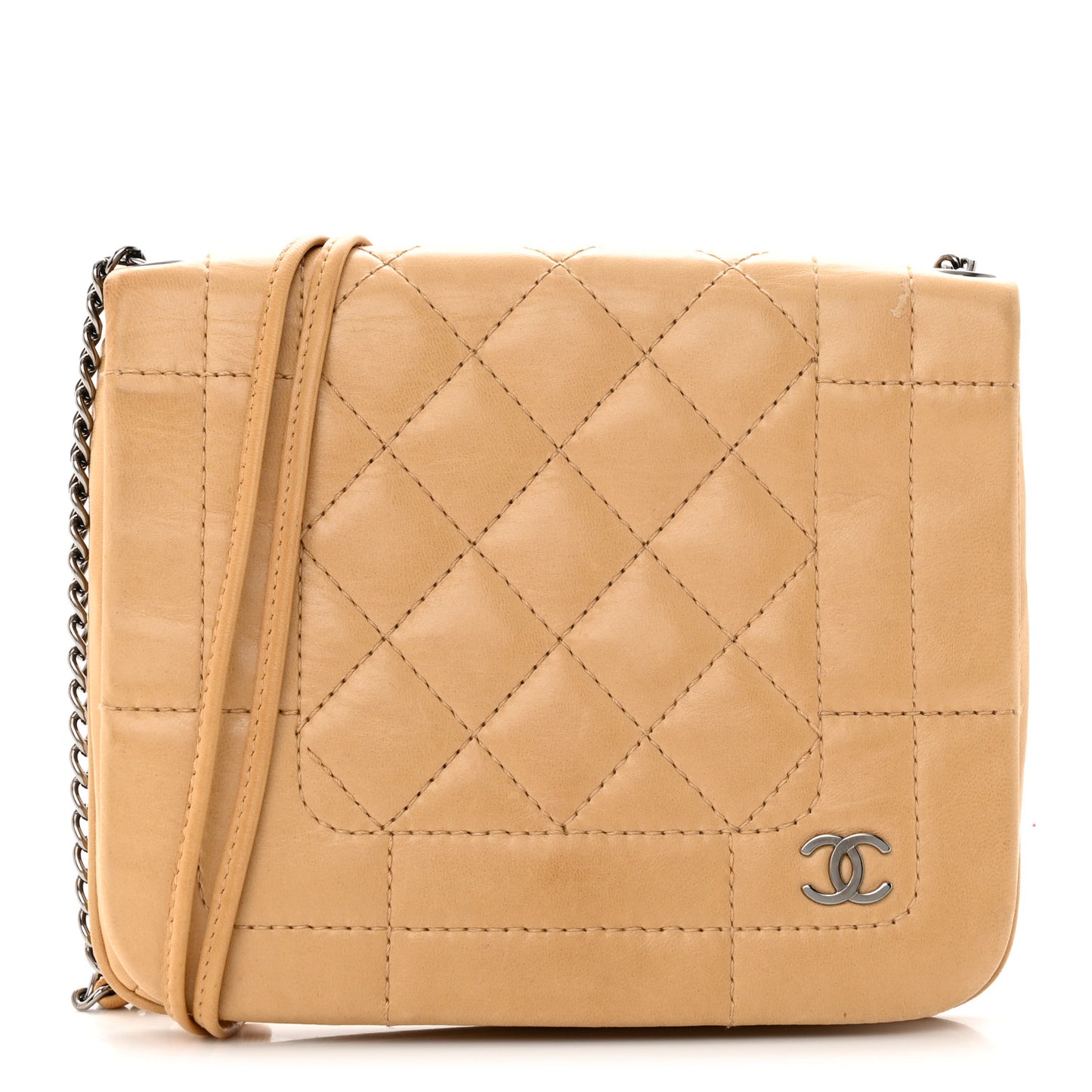 Lambskin Quilted Messenger Flap Beige