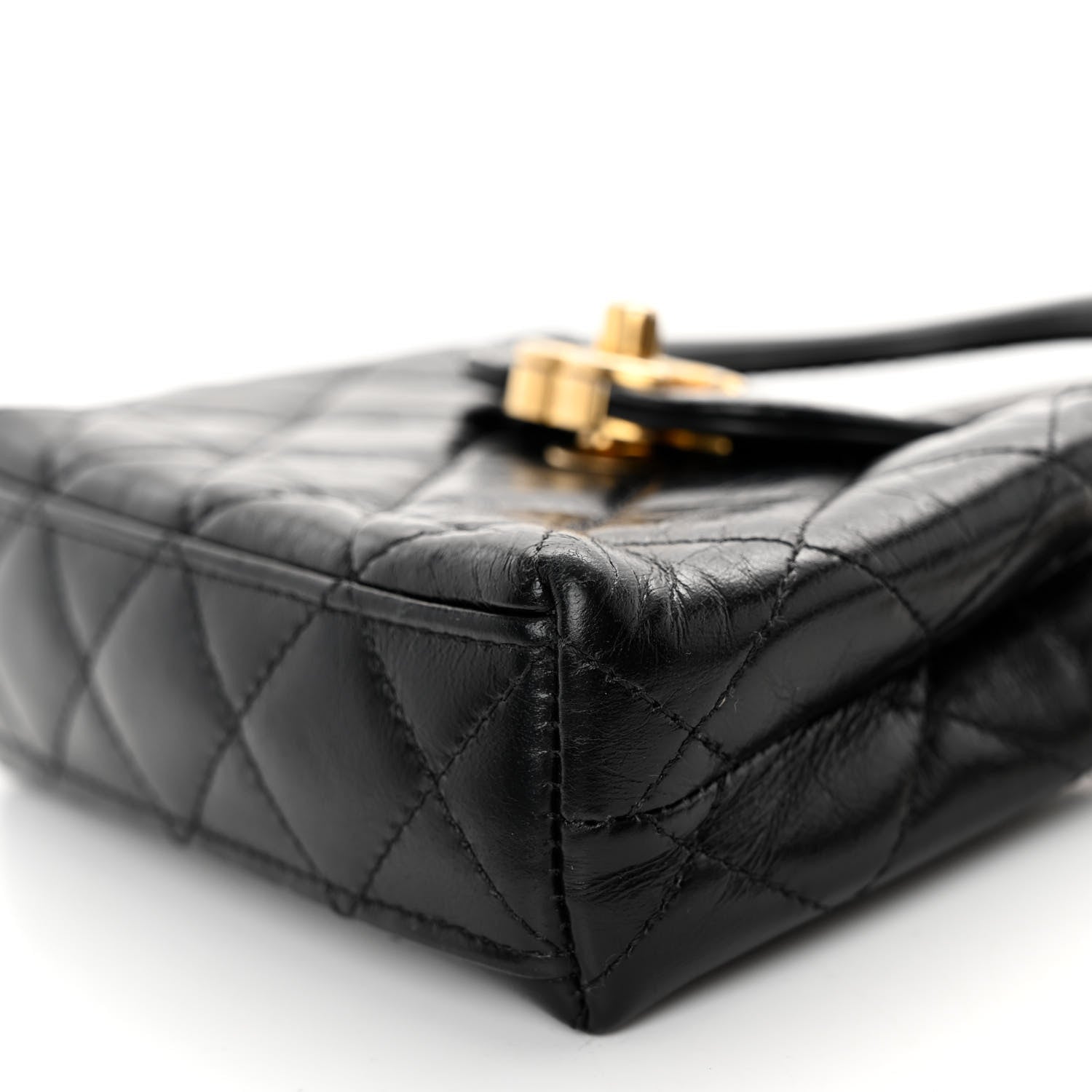 Chanel Shiny Aged Calfskin Quilted Mini Nano Kelly Shopper Black 10 of 11