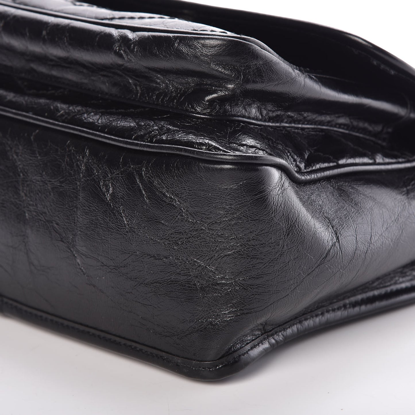 Crinkled Calfskin Matelasse Monogram Medium Niki Chain Satchel Black