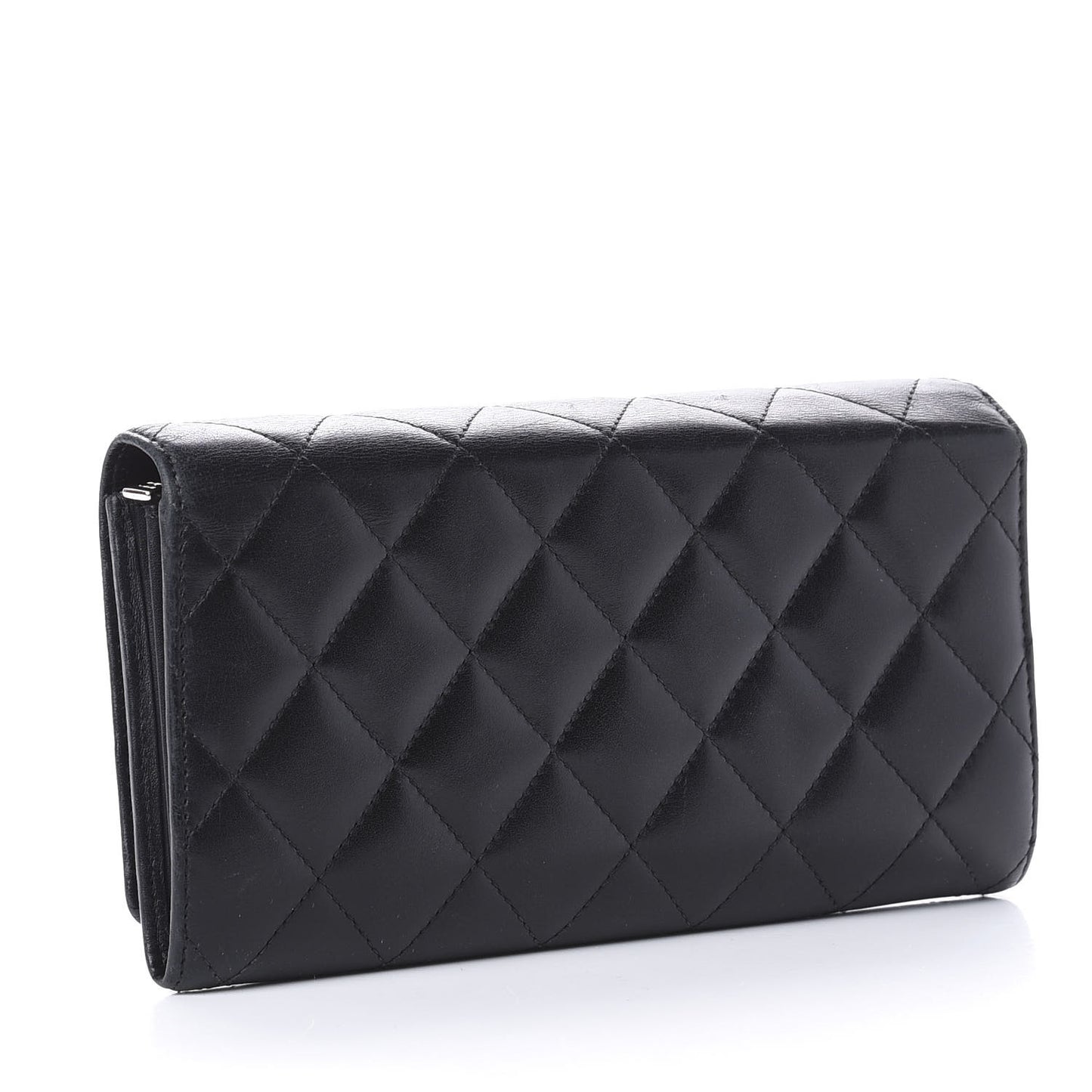 Calfskin Quilted Cambon Tri-Fold Wallet Black