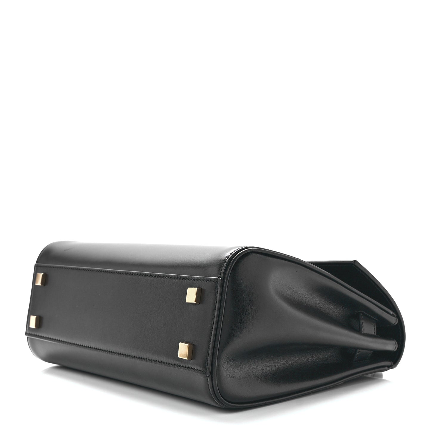 Shiny Calfskin Le Fermoir Top Handle Bag Small Black
