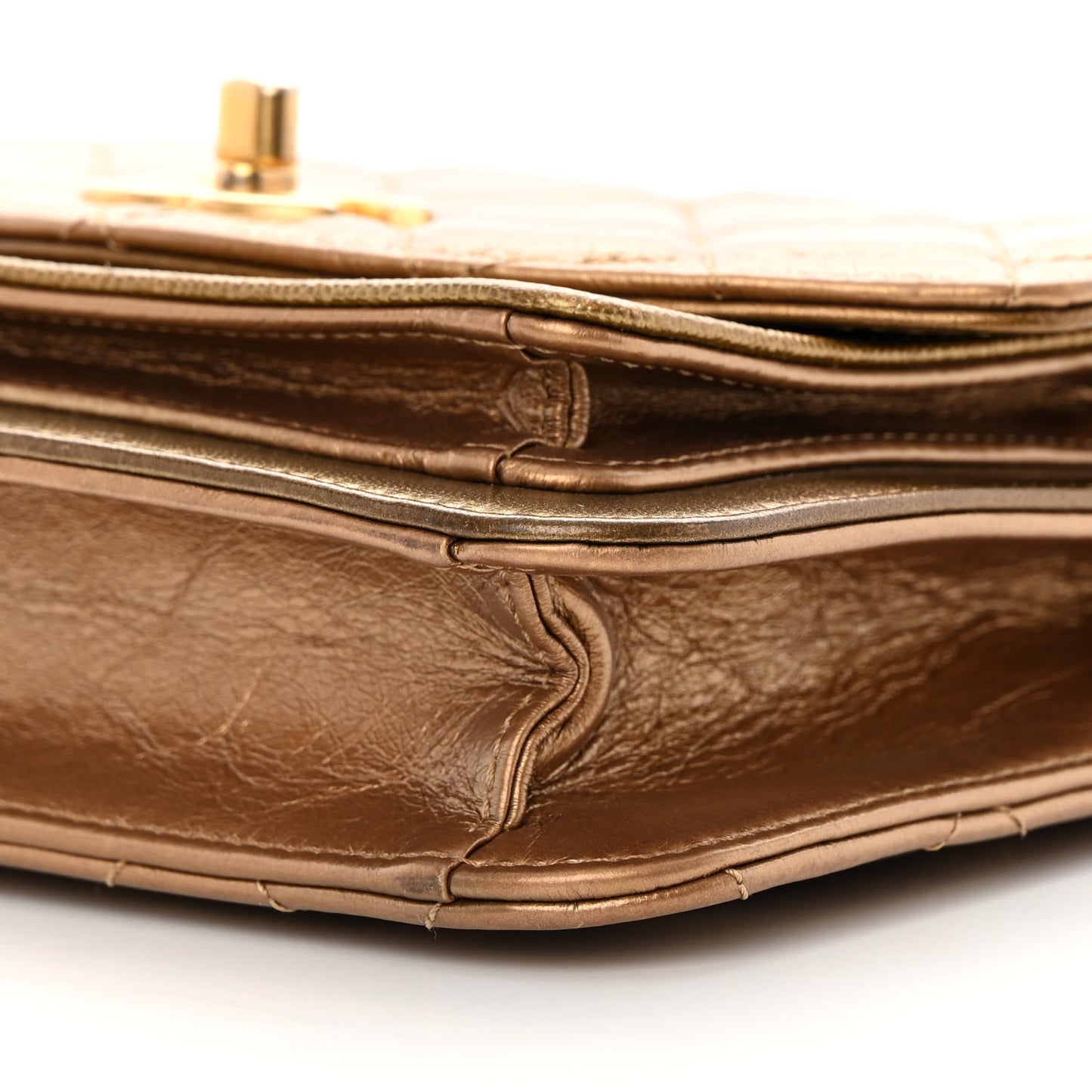 Metallic Calfskin Caviar Quilted Mini Chain Handle Flap Gold