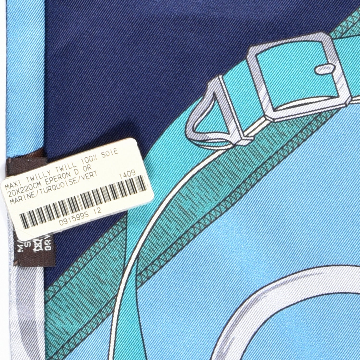Hermes Silk Eperon D'Or Remix Maxi Twilly Marine Turquoise Vert 5 of 5