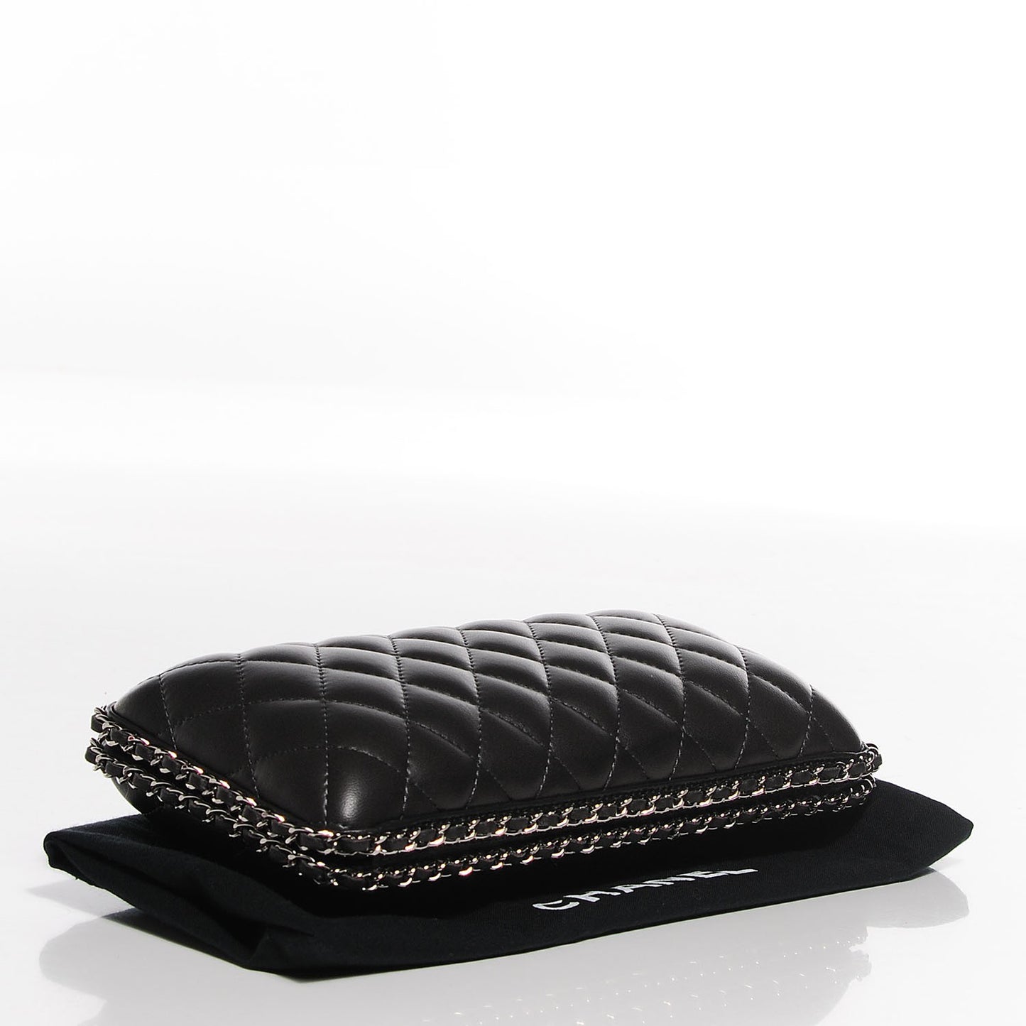 Lambskin Quilted Chain Around Clutch Black