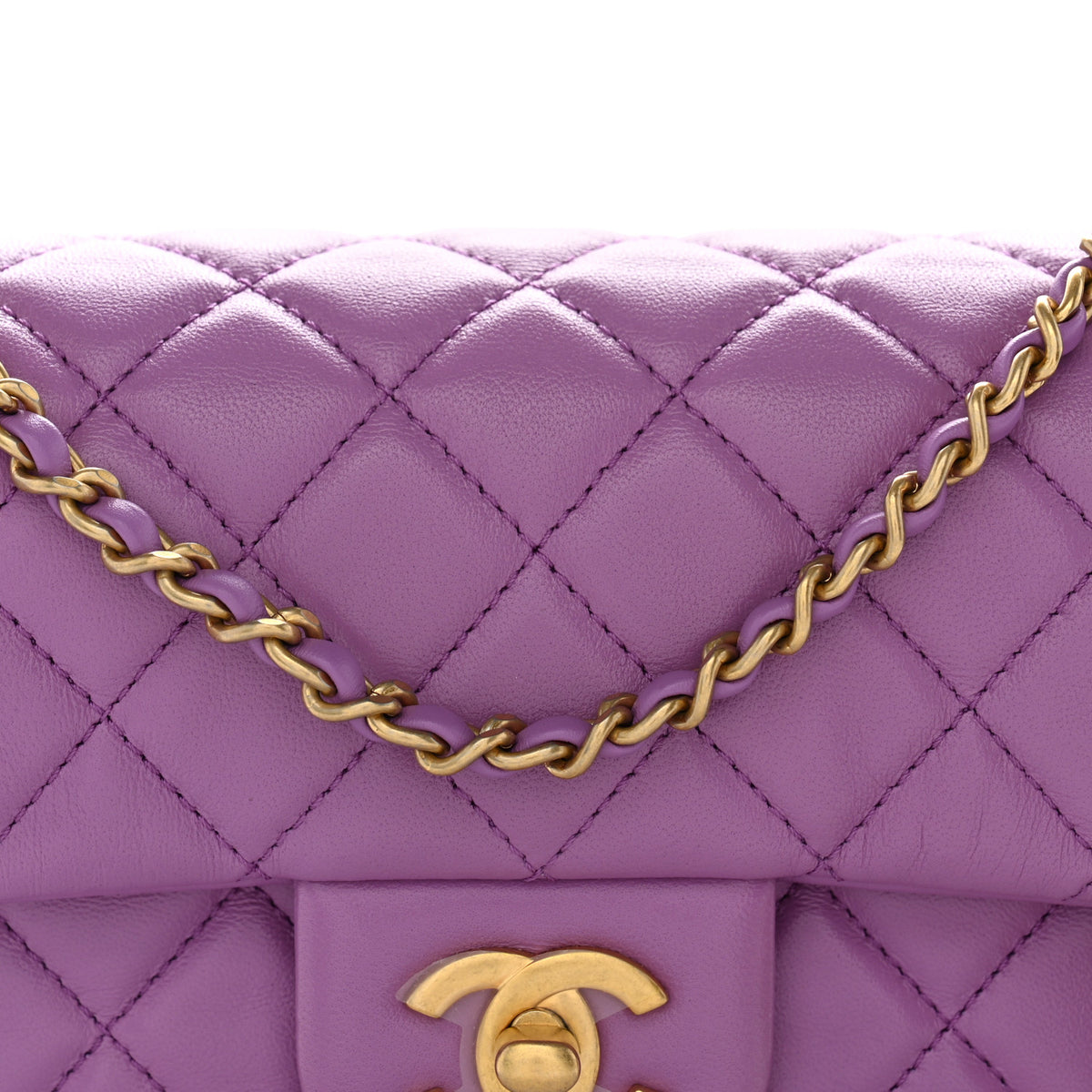 Chanel Lambskin Quilted Mini Rectangular Pearl Crush Flap Purple 9 of 11