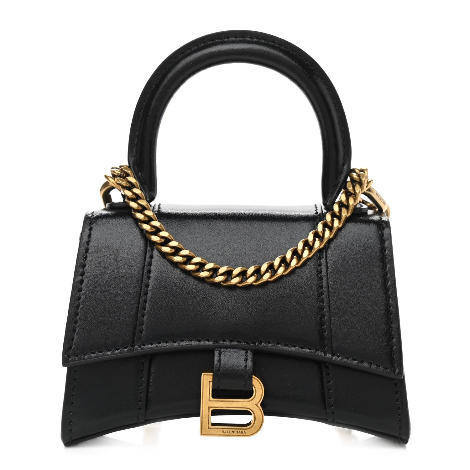 Balenciaga Shiny Box Calfskin Hourglass Top Handle Bag Mini with Chain Black 1 of 10