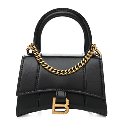Balenciaga Shiny Box Calfskin Hourglass Top Handle Bag Mini with Chain Black 1 of 10