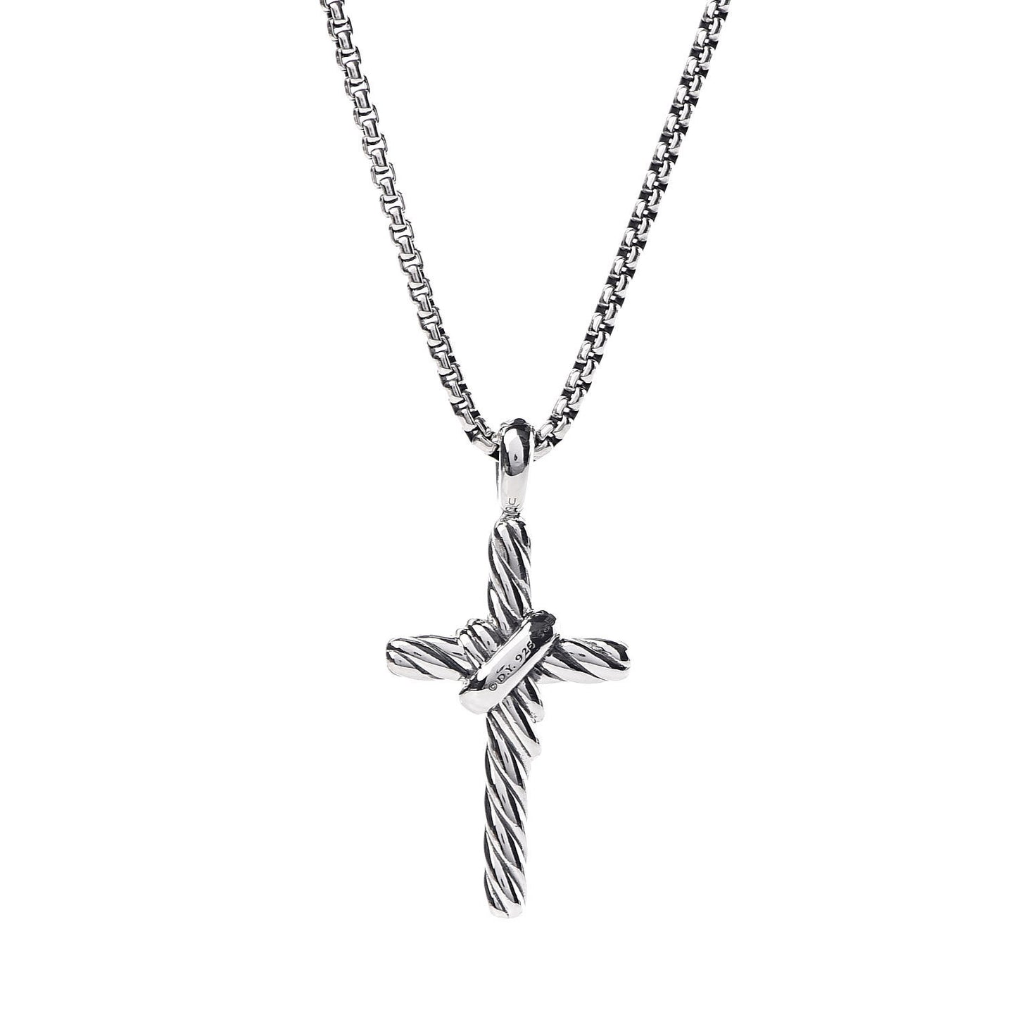 Sterling Silver 14K Yellow Gold Diamond 32mm X Cross Pendant Necklace
