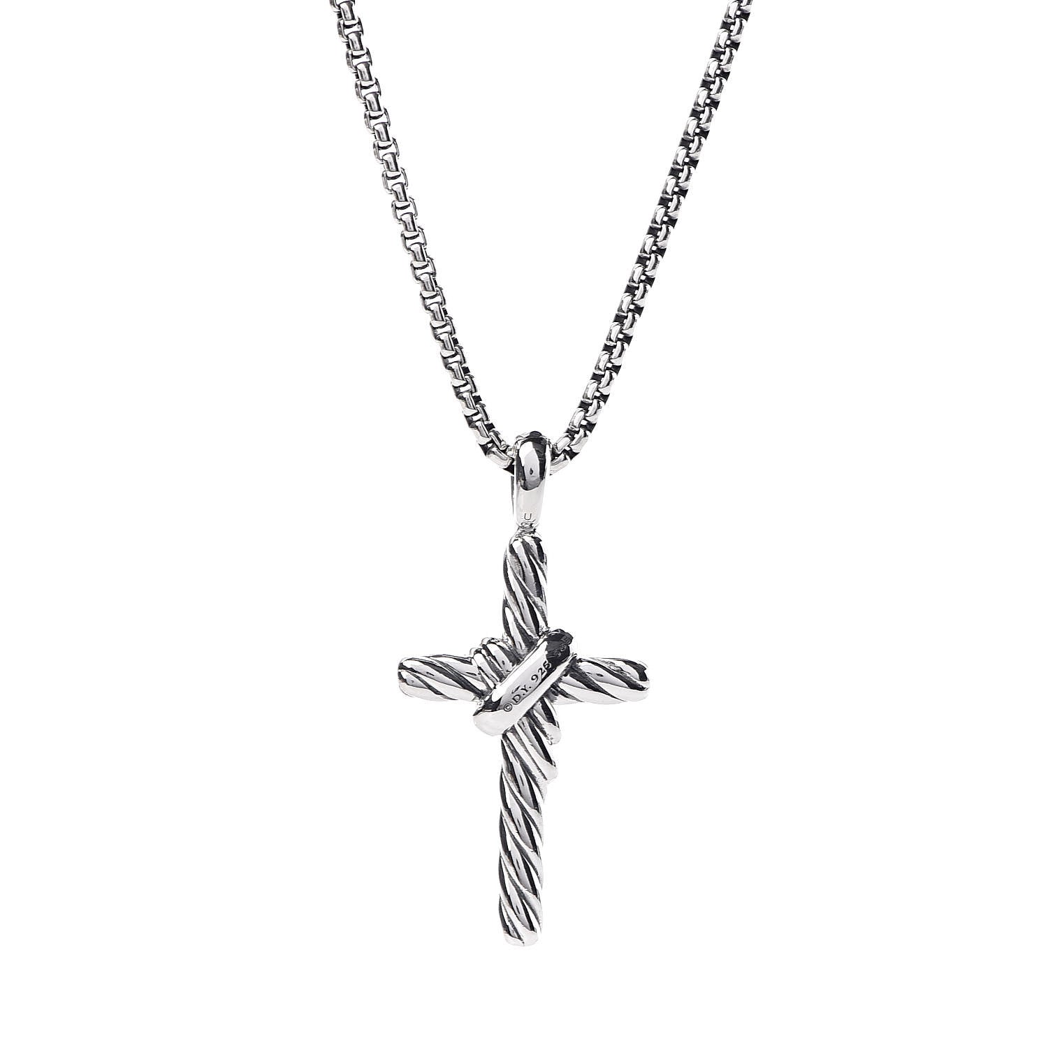 David Yurman Sterling Silver 14K Yellow Gold Diamond 32mm X Cross Pendant Necklace 4 of 7